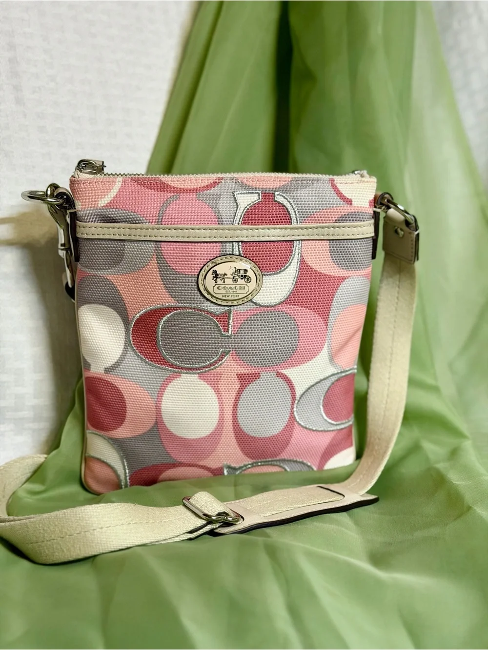 Coach Pink and Cream Signature Canvas Crossbody